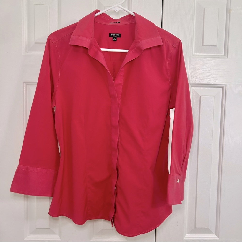 Talbots Pink Wrinkle Resistant Career Long Sleeve Button Down Top 12